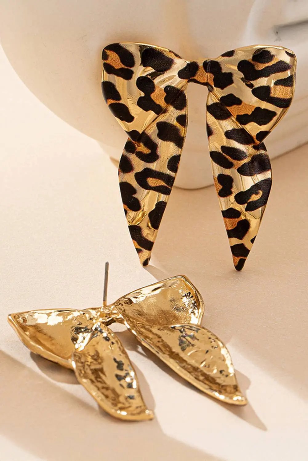 Leopard Print Bow Knot Shape Plated Alloy Earrings