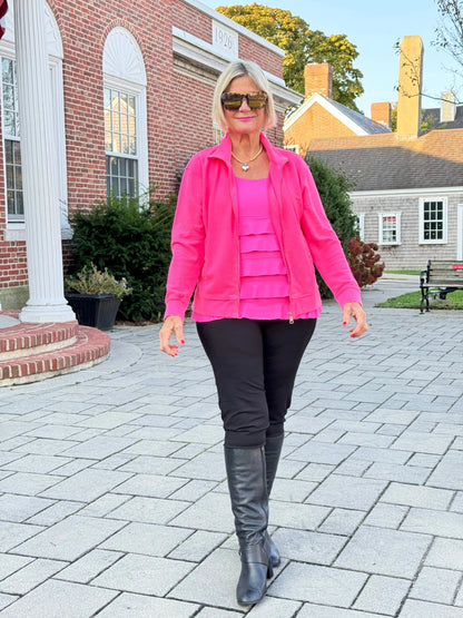 HOT PINK WAFFLE ZIPPER JACKET