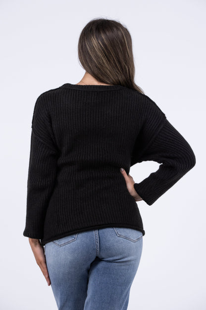 Midnight Crew Women's Crew Neck Rolled Hem Sweater