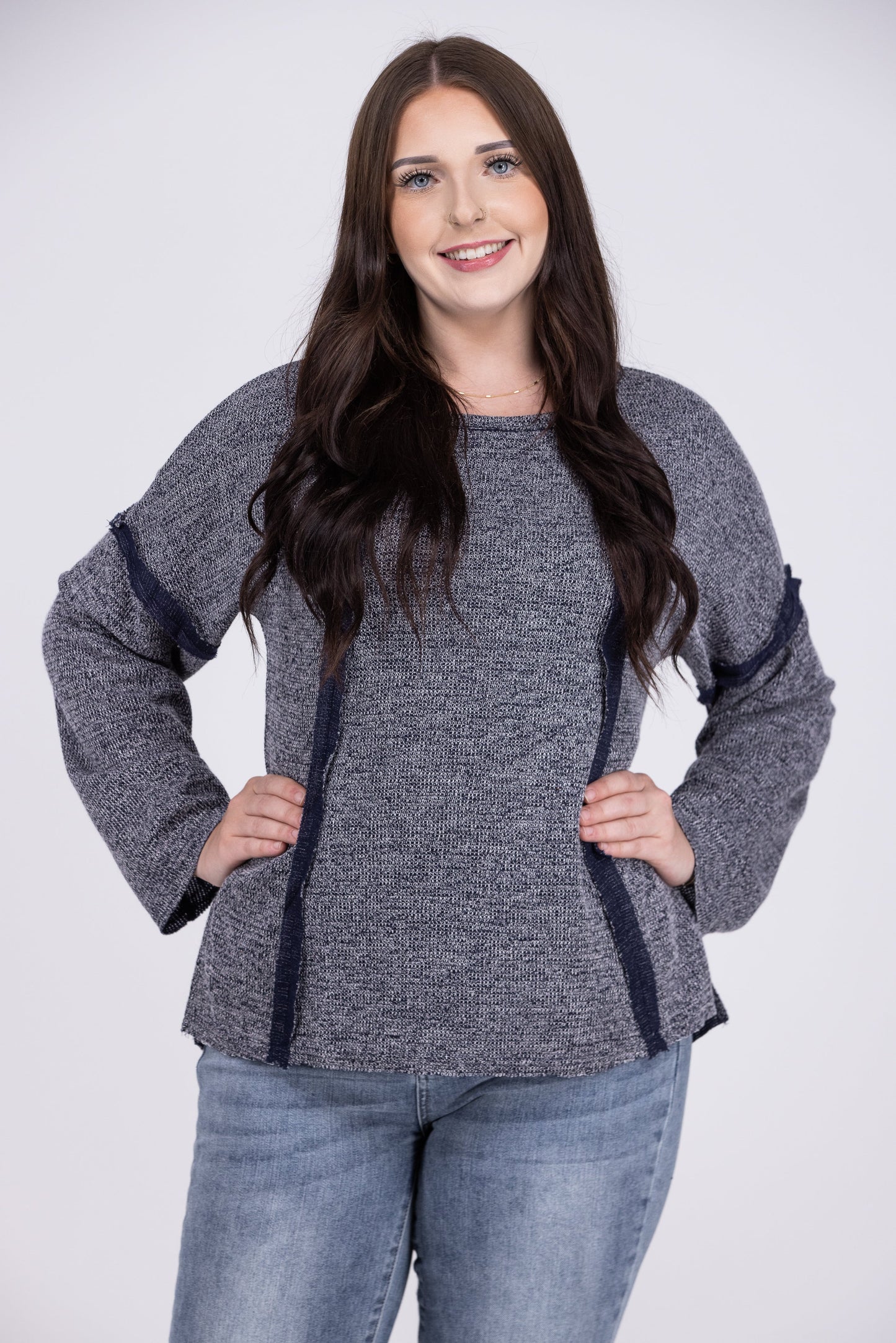 Night Goes On Women's Distressed Waffle Knit Long Sleeve Top