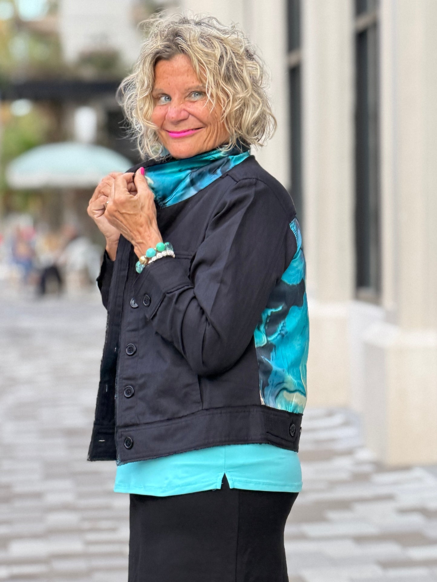 AQUA MARINE LINEN DESIGNER JACKET