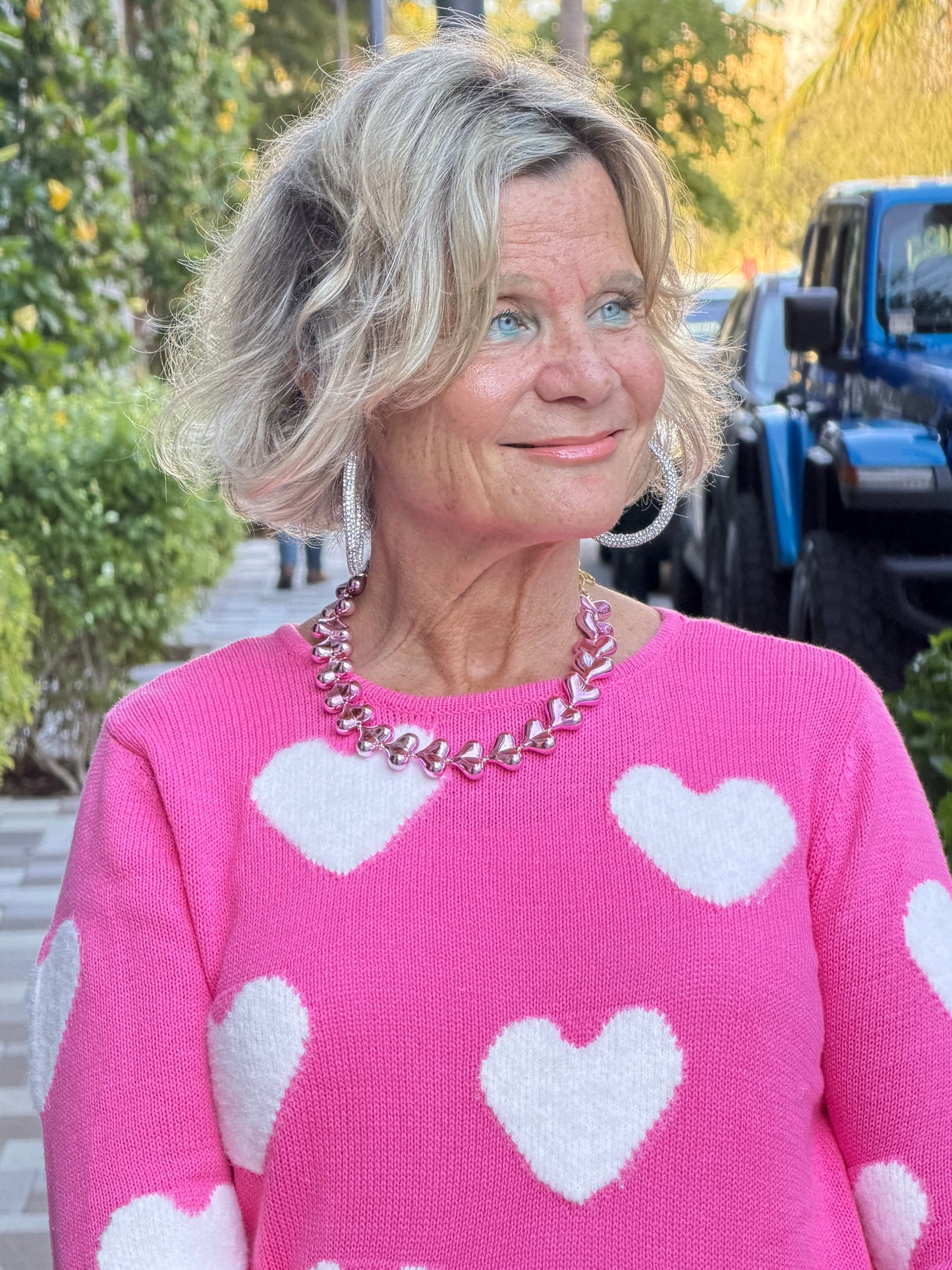 LULU B PINK FUZZY HEART SWEATER